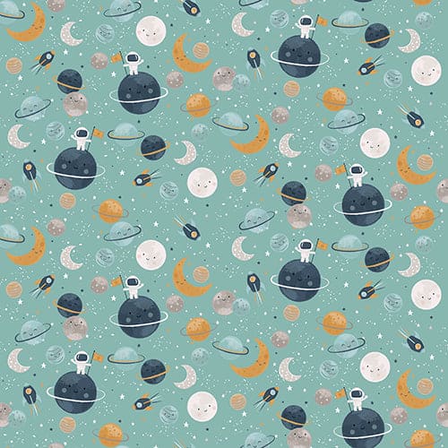 NEW! Starry Adventures - Outer Space - Turquoise - Flannel - Per Yard - by Lisa Perry for 3 Wishes - 3STARRYADV-20254-TRQ-FLN-Yardage - on the bolt-RebsFabStash
