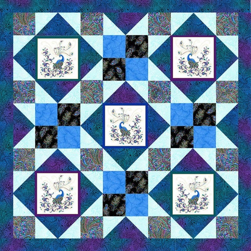Afternoon Delight - Quilt KIT - Features Peacock Flourish - Ann Lauer - Grizzly Gulch - Benartex - 2 color options - Lap/Wall - 50" x 50" - RebsFabStash