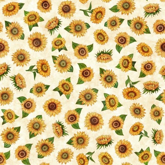 Sunflower Print on White Fabric by Dan Morris for QT Fabrics at RebsFabStash