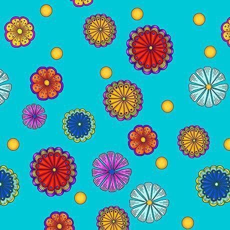 CARNIVALE fabric collection - Quilting Treasures - Debi Payne - Small Tossed Flowers on Turquoise - RebsFabStash