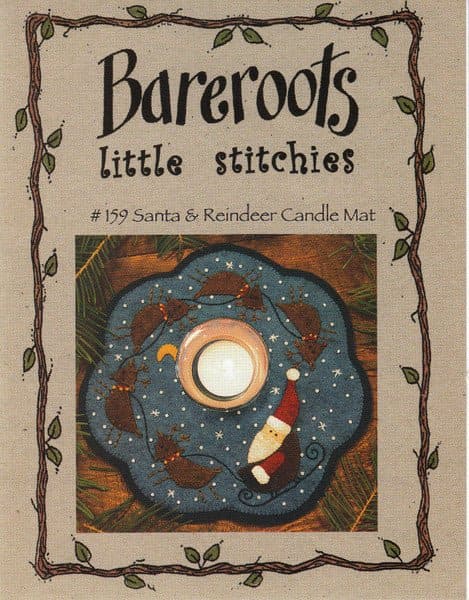 Little Stitchies Wool Felt PATTERN ONLY - Santa & Reindeer Candle Mat #159 - Bareroots by Barri Sue Gaudet - Primitive - RebsFabStash