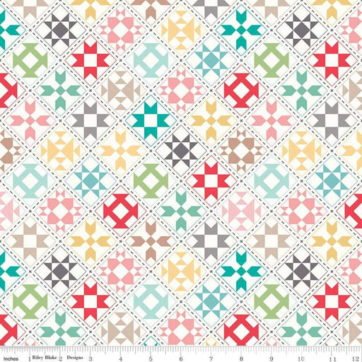 My Happy Place -Decorator Fabric - per yard - Lori Holt for Riley Blake designs - 54" wide HD9314-CREAM Quilt Blocks on White/Cream - RebsFabStash