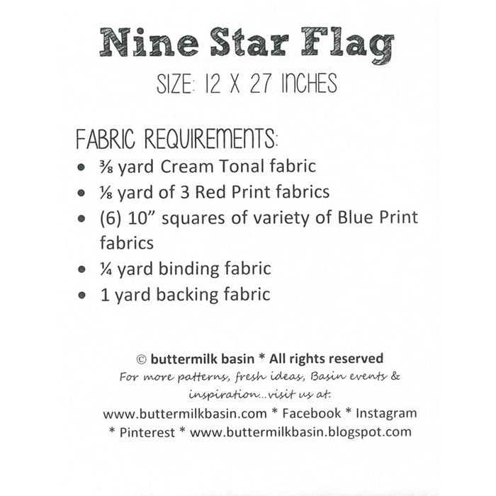 Nine Star Flag - Quilt PATTERN - Mini Pattern - by Stacy West of Buttermilk Basin - Stars & Stripes, Patriotic, American - 12" x 27" - BMB# 1988
