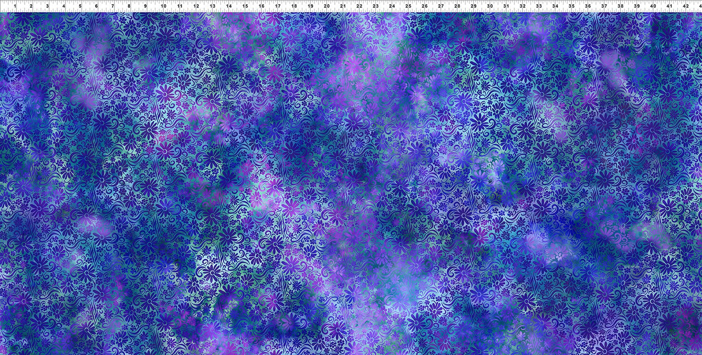 Prism Fabric Collection - Jason Yenter - In The Beginning Fabrics - 15JYQ-1 - By The Yard - floral - purple flowers on blue