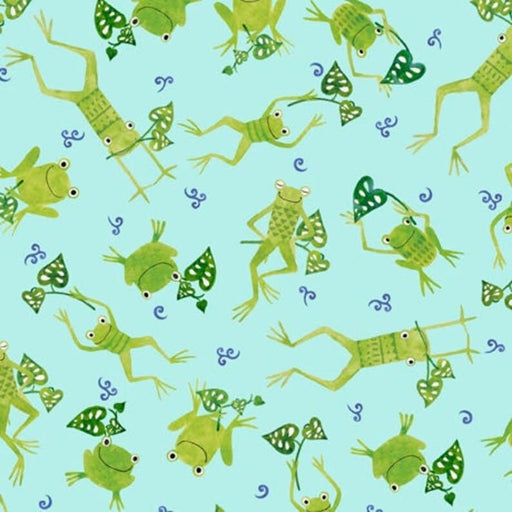 Frogs & Fronds - per yard - Quilting Treasures - Tossed Frogs - Aqua - 29290-Q-Yardage - on the bolt-RebsFabStash