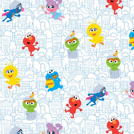 Sesame Street - per yard - Quilting Treasures - Characters On Sesame Street - Blue - 27538 B