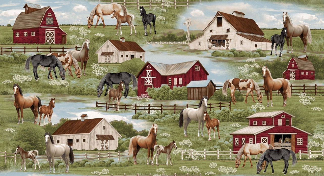 Cottonwood Stables - Per Yard - Horse Scenic - Henry Glass - 3057 66-Sage