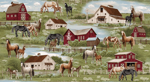 Cottonwood Stables - Per Yard - Horse Scenic - Henry Glass - 3057 66-Sage-RebsFabStash