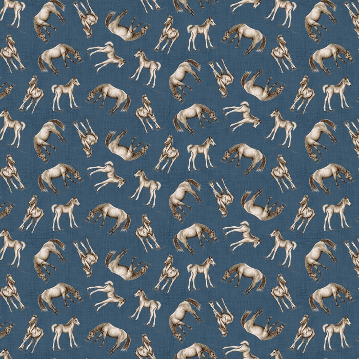 Cottonwood Stables - Per Yard - Horse Toile Allover - Henry Glass - 3062 77-Blue