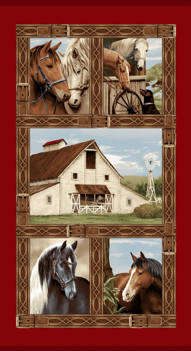 Cottonwood Stables - Per Yard - Horse Scenic - Henry Glass - 3057 66-Sage
