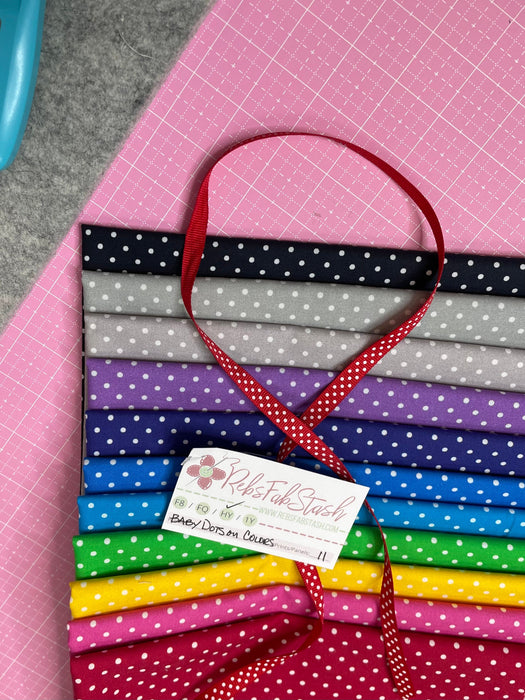 Baby Dots on Color - Half Yard PROMO Bundle - (11) 18" x 42" pieces - DOTS & STRIPES & MORE Fabric Collection - Quilting Treasures