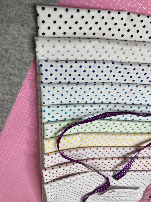 Baby Dots on white - Fat Quarter PROMO Bundle - (10) 18" x 22" pieces - DOTS & STRIPES & MORE Fabric Collection - Quilting Treasures