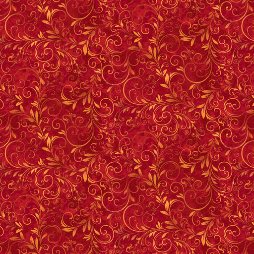 Fall Into Autumn - by the yard - by Art Loft for Studio E - 7255-88 Fall - feathers or scrollwork on barn red