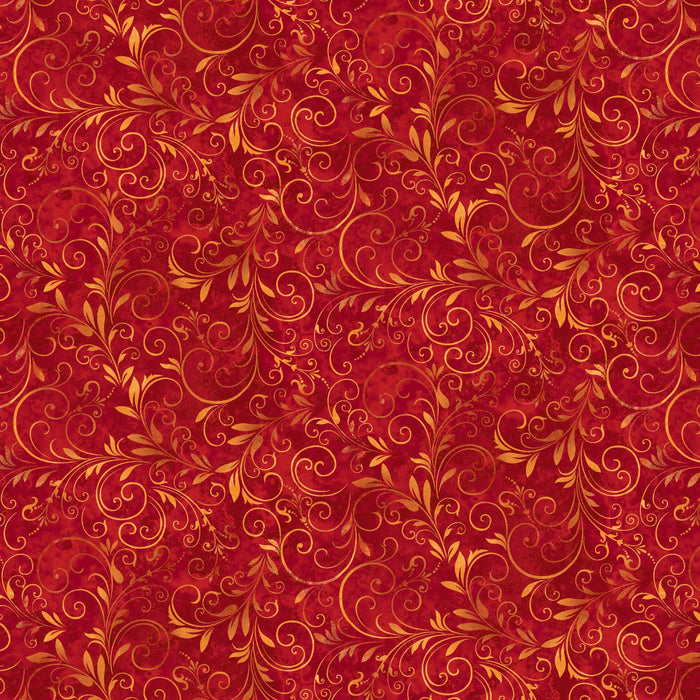 Fall Into Autumn - by the yard - by Art Loft for Studio E - 7255-88 Fall - feathers or scrollwork on barn red