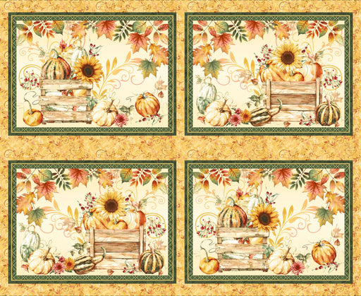 Fall Into Autumn - by the yard - by Art Loft for Studio E - 7258P-33 Fall - Placemat Panel - pumpkins - sunflowers