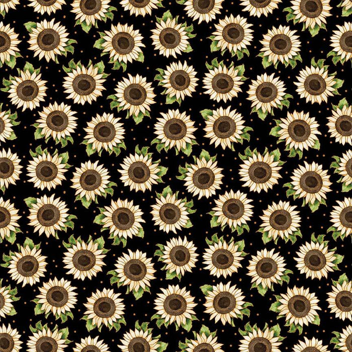 Autumn Elegance - by the yard - by Kitten Studio for Henry Glass - 729M - 99 black - Tossed Sunflowers on Black