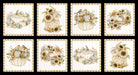 Autumn Elegance - Harvest Blessings block - PANEL - by Kitten Studio for Henry Glass - 732M-04 - White Pumpkins and sunflowers