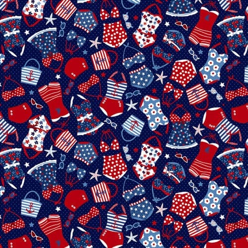 Star-Spangled Beach - Per Yard - by Sharon Lee for Studio E - Patriotic Panel - 7490-77-Navy