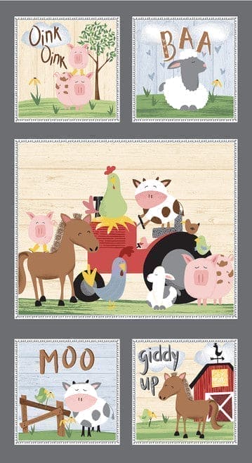 NEW! Farm-tastic Friends - Block Panel approx. 24"x44" - by Sweet Cee Creative for Studio E - 7989P-96-Gray-Yardage - on the bolt-RebsFabStash