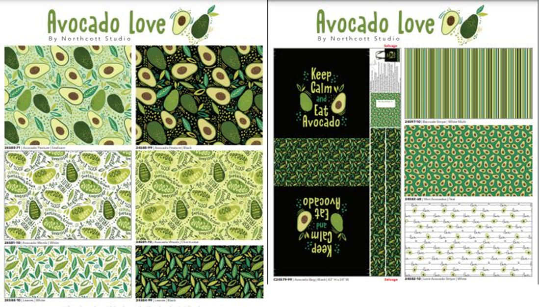 New! Avocado Love - Runner, Placemats and Potholders KIT - Uses Avocado Love by Northcott - Pattern by Cathey Marie Designs - runner finished size 13 1/4" X 36"
