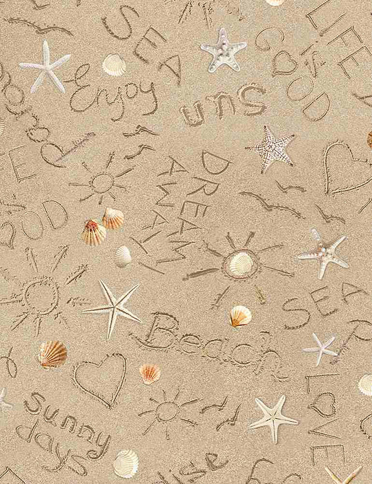 Beach - Writing On Sand - per yard - Timeless Treasures - BEACH-C1234 SAND-RebsFabStash
