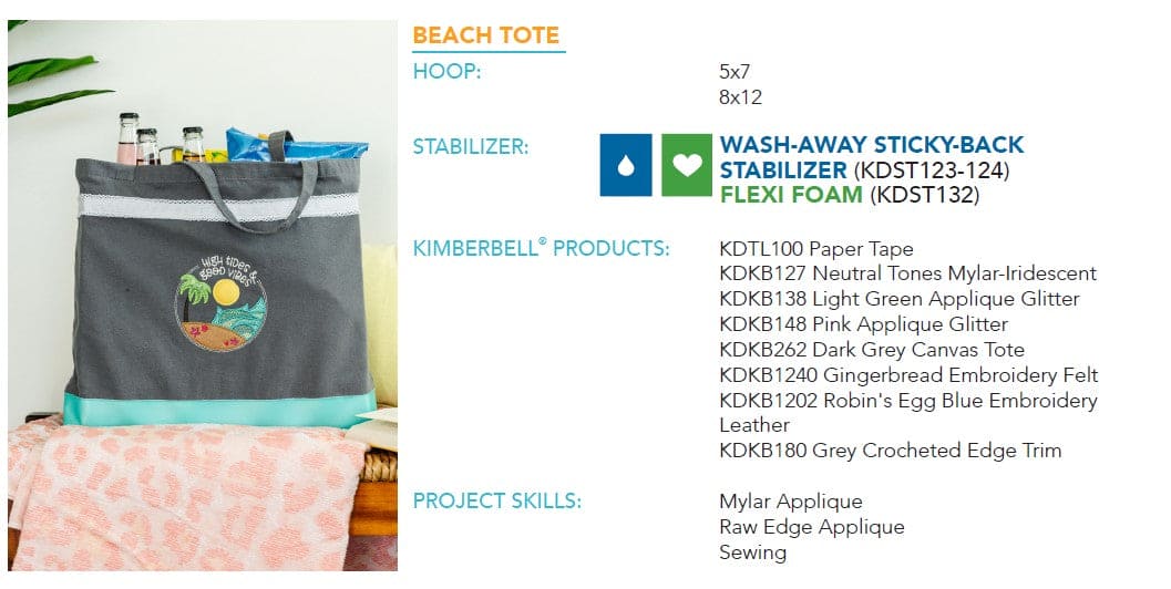 July 2023 - Beach Tote - Kimberbell Digital Dealer Exclusive - Project for Machine Embroidery