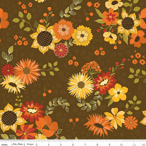 Fall's in Town - Floral - per yard - by Sandy Gervais for Riley Blake Designs - C13510-Brown-Yardage - on the bolt-RebsFabStash