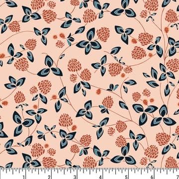 A Summer Tale's Cloverfield Swing by Isoletto Design for Phoebe Fabrics -- Light pink floral with blue flowers-RebsFabStash