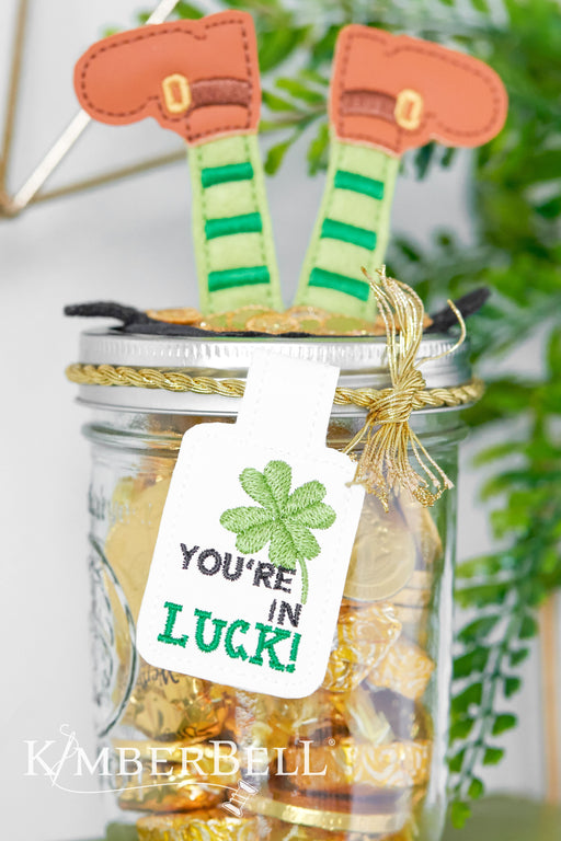 February 2024 - Pot O' Gold Jar Topper and Gift Tag - Kimberbell Digital Dealer Exclusive DDE- Project for Machine Embroidery-Embroidery Designs-RebsFabStash