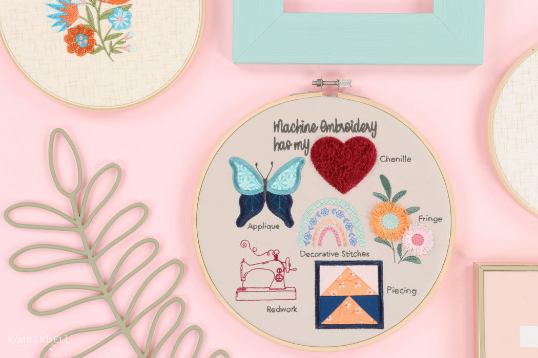 MARCH 2024 - Embroidery Hoop Stitch Sampler- Kimberbell Digital Dealer Exclusive 3 DDE- Project for Machine Embroidery