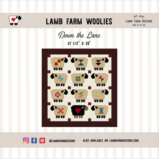 Down the Lane - Lamb Farm Woolies - PATTERN by Jennie Jo Lamb of Lamb Farm Designs - Quilt size 27.5" x 29"