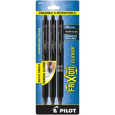 Frixion Pen - Black - 3 Pack - Pilot Pen Corporation - Fine Point - 0.7mm - Heat & Friction Erase - Black Gel Ink - Erasable & Refillable - FXCC3BLKF