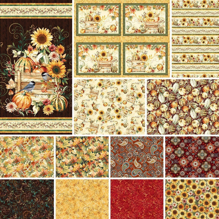 Fall Into Autumn - by the yard - by Art Loft for Studio E - 7257-33 Fall - Border Print - Pumpkins Sunflowers and berries