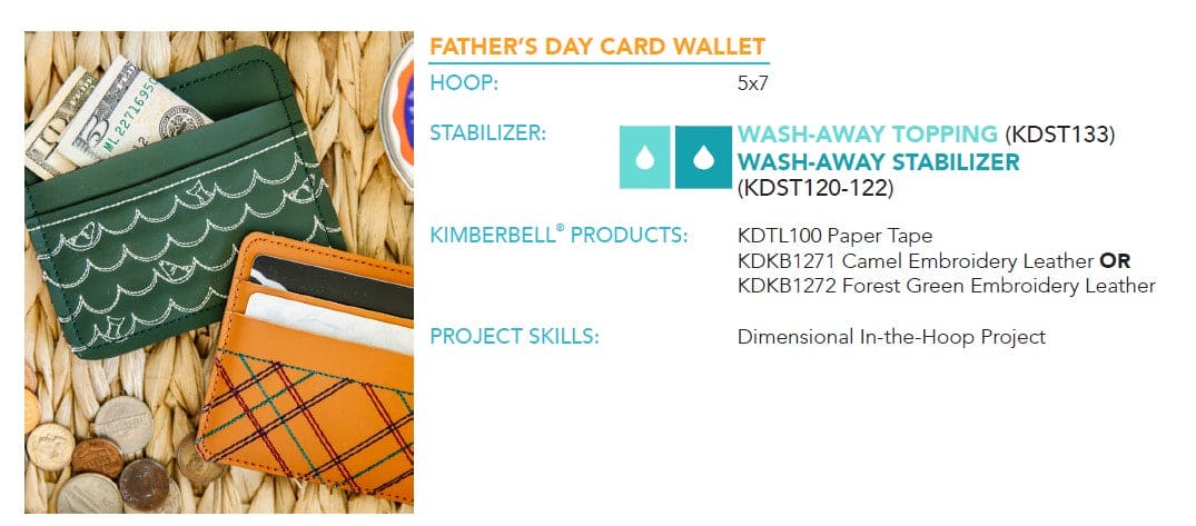 June 2023 - Father's Day Card Wallet - Kimberbell Digital Dealer Exclusive - Project for Machine Embroidery