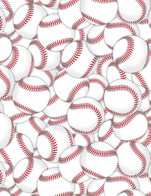 Cheer Squad - Packed Baseballs - per yard - Timeless Treasures - tossed baseballs - GAIL-C8315-WHITE-Yardage - on the bolt-RebsFabStash