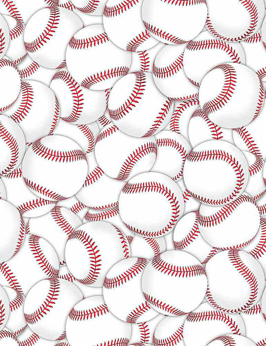Cheer Squad - Packed Baseballs - per yard - Timeless Treasures - tossed baseballs - GAIL-C8315-WHITE
