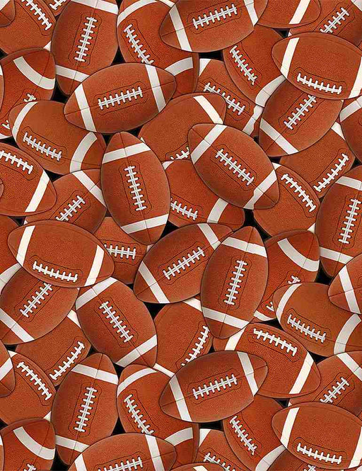 Cheer Squad - Packed Footballs - per yard - Timeless Treasures - tossed footballs - GAIL-C8342-BROWN-Yardage - on the bolt-RebsFabStash