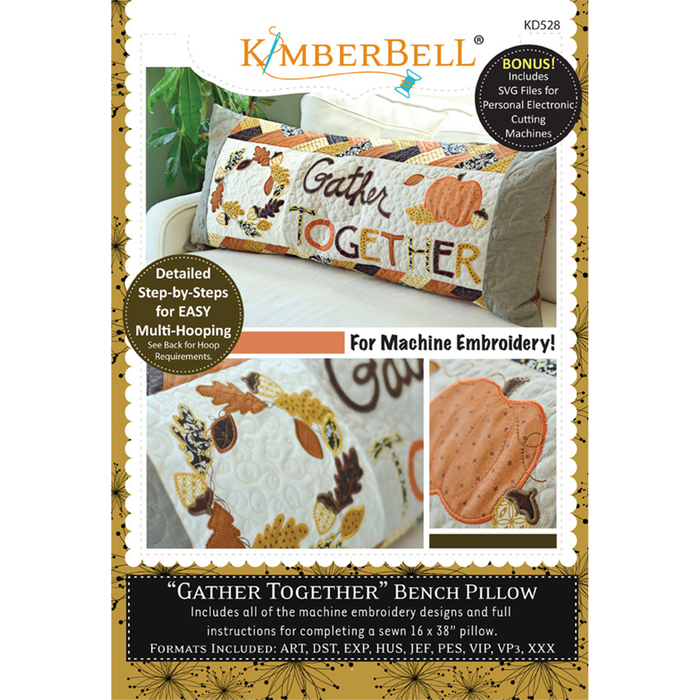 Gather Together Bench Pillow - Machine Embroidery CD - Pattern - by Kimberbell - Interchangeable Covers and Bench Pillow - Thanksgiving, home decor, applique-Patterns-RebsFabStash