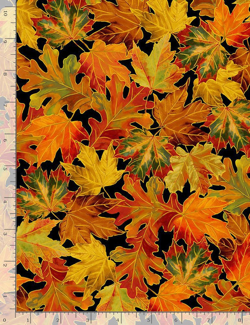 Harvest - Packed Metallic Autumn Leaves - by the yard - Fabric by Timeless Treasures - HARVEST-CM2106-BLACK-Yardage - on the bolt-RebsFabStash