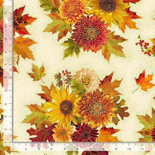 Harvest - Packed Metallic Bouquet - by the yard - Fabric by Timeless Treasures - HARVEST-CM2105-CREAM-Yardage - on the bolt-RebsFabStash
