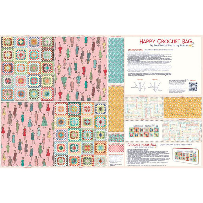 Happy Crochet Bags - Home Decorator Fabric - per panel - Lori Holt for Riley Blake Designs - 36" x 54" - HD12045-Panel-RebsFabStash