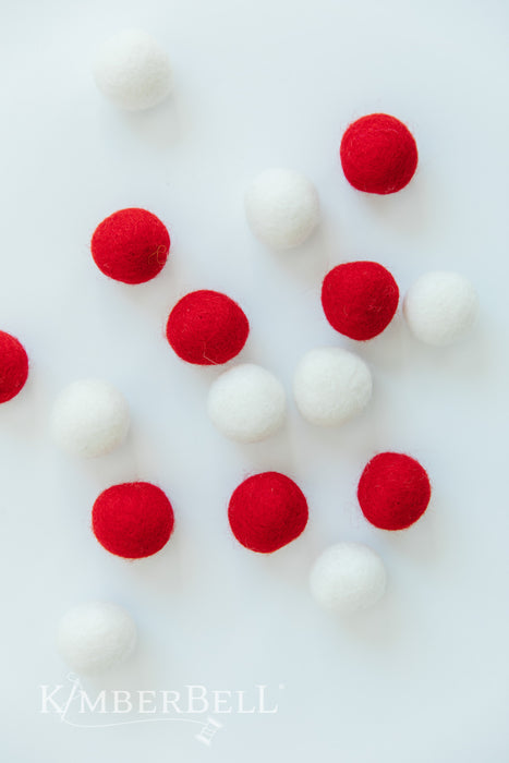Wool Felt Balls - Red & White - by Kimberbell Designs - (16) 1" 100% Wool Felt Balls - KDKB1239