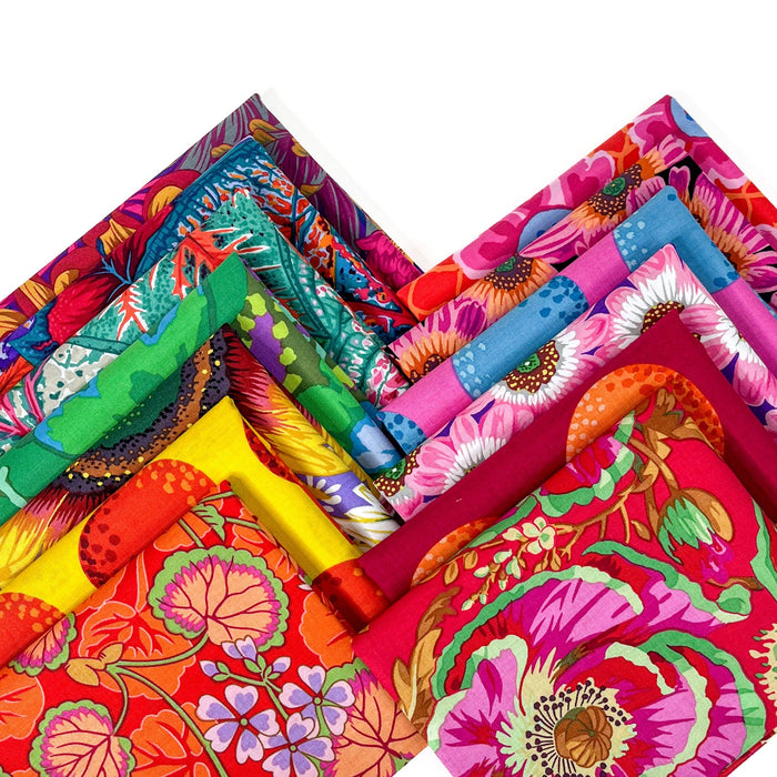 Kaffe Fassett August 2021 - Brights - PROMO Fat Quarter Bundle - (13) 18" x 21" pieces - Free Spirit Fabrics - Floral, Bright, Colorful
