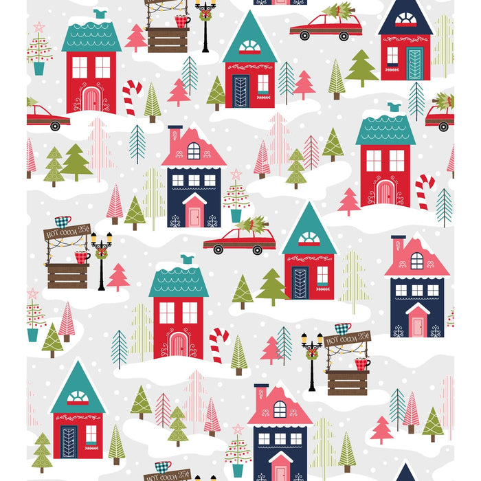 Cup of Cheer - Christmas Neighborhood - Per Yard - by Kim Christopherson of Kimberbell - Maywood - Winter, Houses - Grey - MAS10203-K