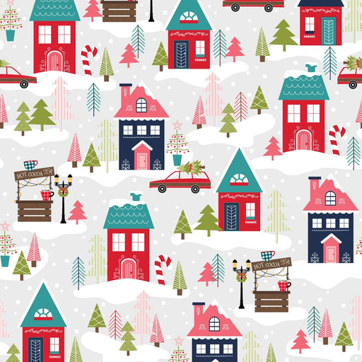 Cup of Cheer - Christmas Neighborhood - Per Yard - by Kim Christopherson of Kimberbell - Maywood - Winter, Houses - Grey - MAS10203-K-Yardage - on the bolt-RebsFabStash