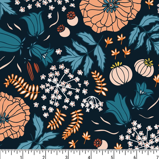 A Summer Tale - Night Flowers - Per Yard - by Isoletto Design for Phoebe Fabrics - PH0110-floral on dark blue-RebsFabStash
