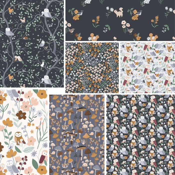 Owl You Need is Love - Per Yard - from Dear Stella - Squirrels Bunnies Birds and Snails on Dark Grey D2465-CHARCOAL