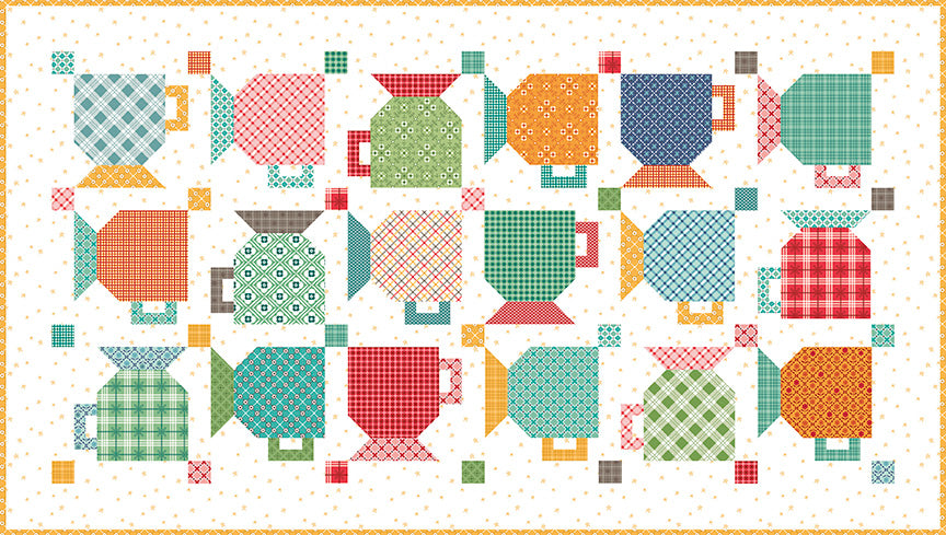 Good Morning Mugs Table Runner KIT - Cook Book fabrics - Lori Holt - Bee In My Bonnet - Riley Blake - 23" x 41"