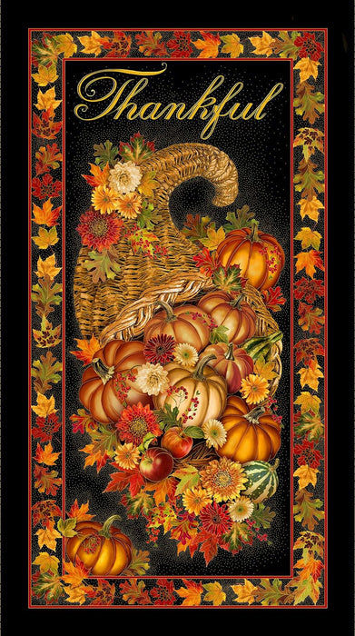 Harvest - Packed Metallic Autumn Leaves - by the yard - Fabric by Timeless Treasures - HARVEST-CM2106-BLACK