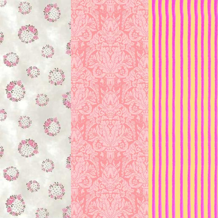 3-Yard Quilt KIT - Donna Robertson - 3 Coordinating prints - Pink Flowers